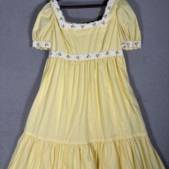 Vintage Butter Yellow Tiered Prairie Maxi Dress Cottage Core Ditsy Bridgerton‎ - Picture 4 of 16